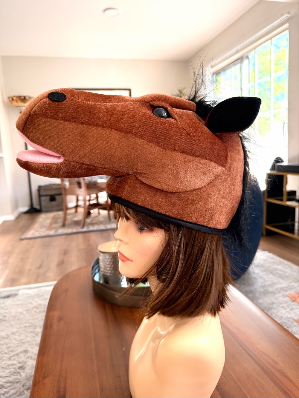 Adult Plush Horse Head Hat Costume Halloween Equestrian Novelty 23.5”